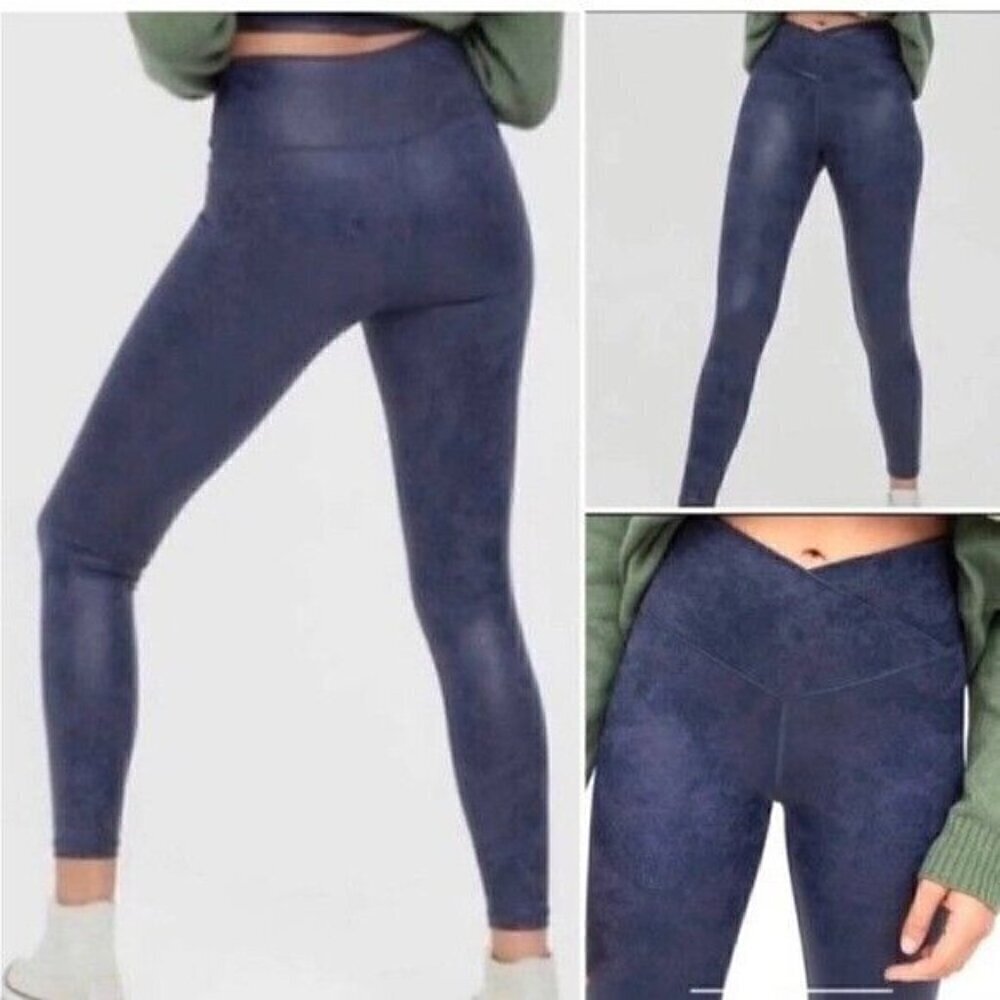 Offline by Aerie Crossover Crackle Faux Leather Leggings in Blue - Size Medium